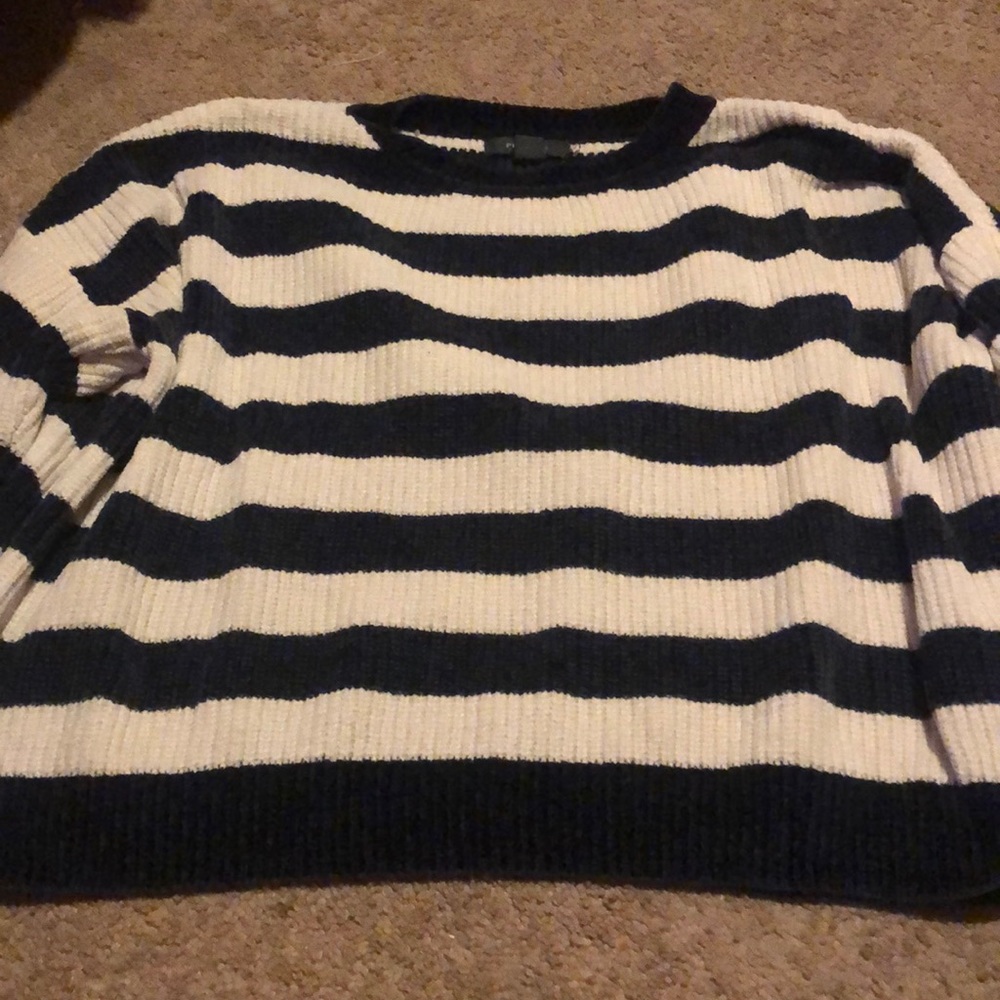 Navy blue and white striped sweater